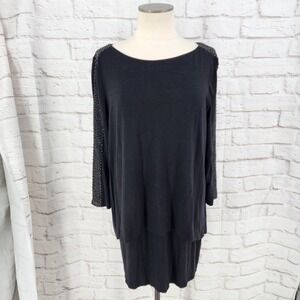 WHBM Tunic Top Beaded Professional Work Office Goth Vixen Tiered Black Size XL